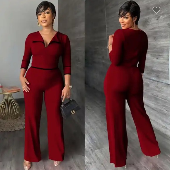 Classy Burgundy Jumpsuit - Picture 1 of 4